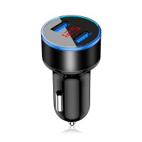 Car Charger Fast Charge 3.1A Dual USB Socket with LED Light Ring & Voltmeter